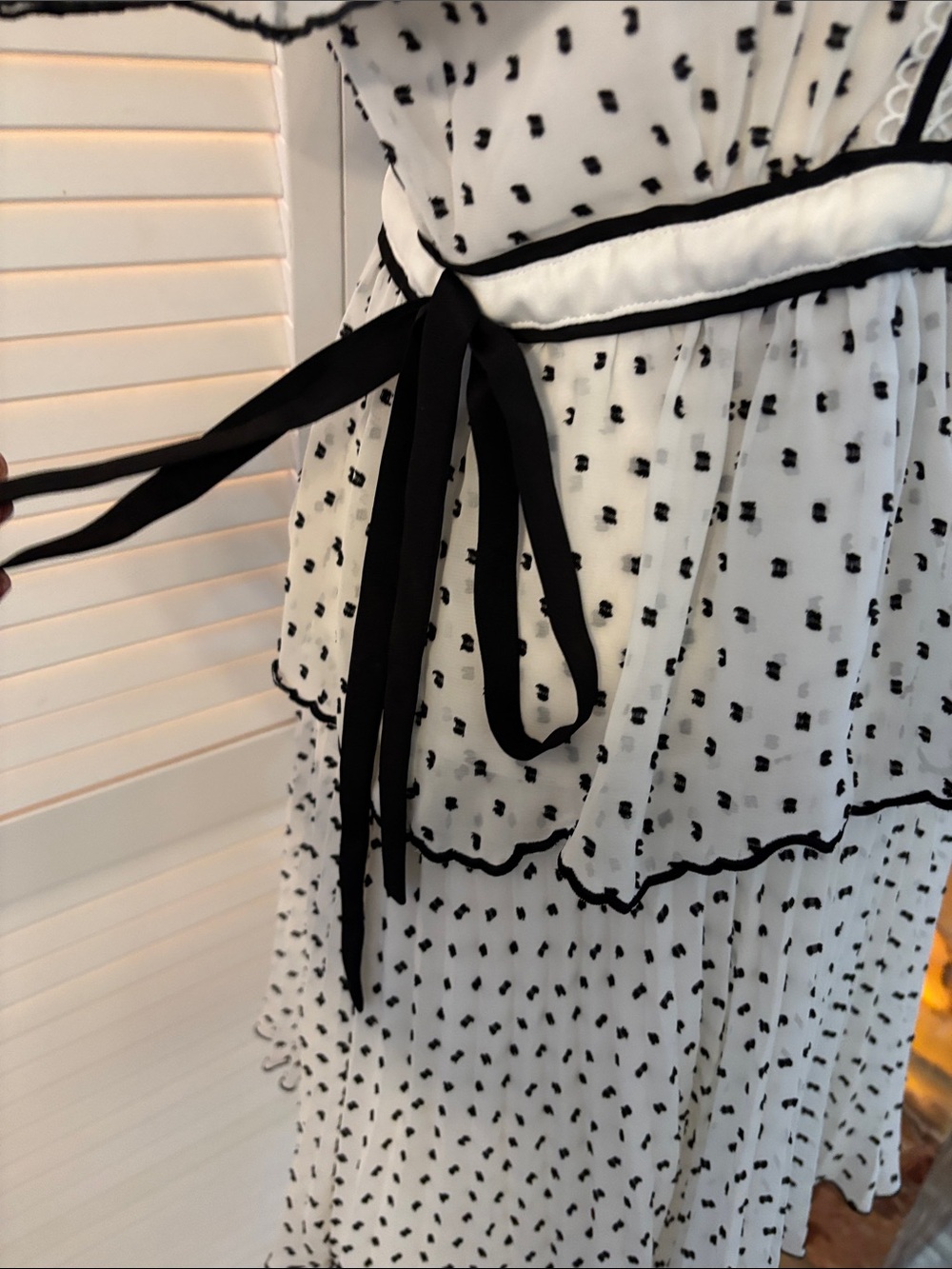 Self-Portrait White Mini Dress with Black Polka Dots and Trim, US8 - Picture 10 of 14